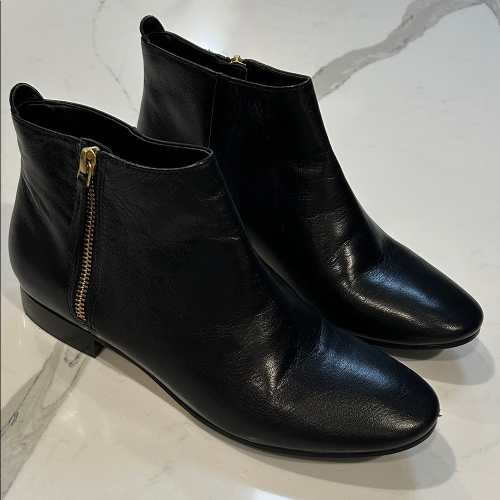 Cole Haan Grand O3 Black Ankle Booties with Gold Zipper